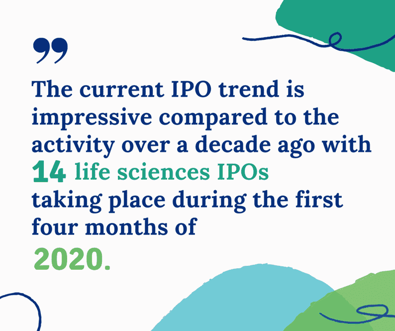 Quote: The current IPO trend is impressive compared to the activity over a decade ago with 14 life sciences IPOs taking place during the first four months of 2020