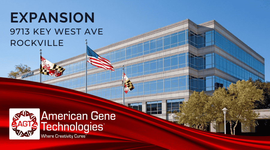 American Gene Technologies announces it has leased a spacious, modern facility in the Maryland life sciences corridor, across from National Cancer Institute and Johns Hopkins Shady Grove Campus