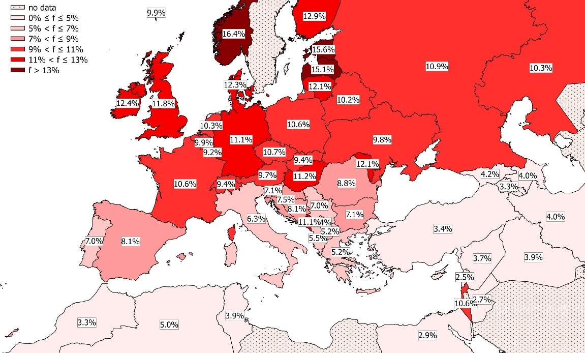 Exhibit I – CCR5-Δ32 Allele Frequency in Europe